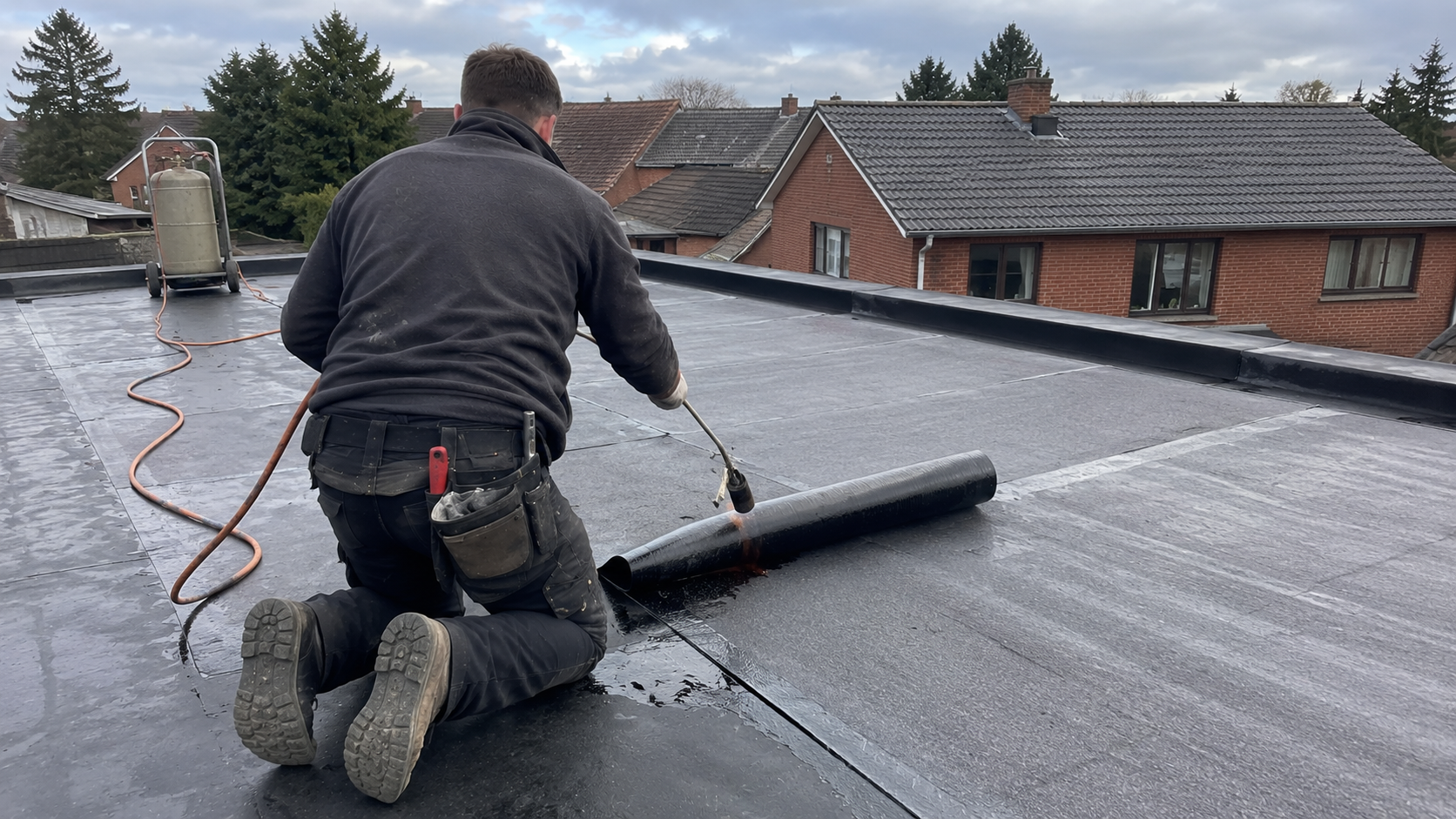 Travaux de roofing sur toiture plate